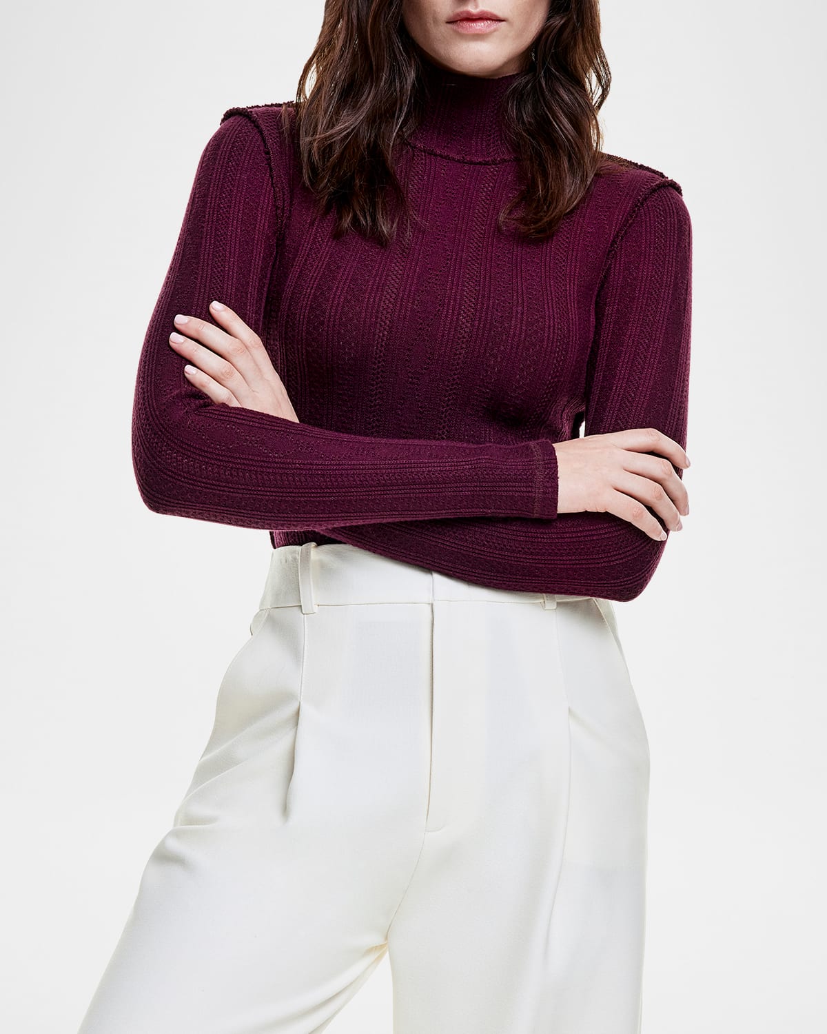 Smythe Pointelle Knit Turtleneck In Plum