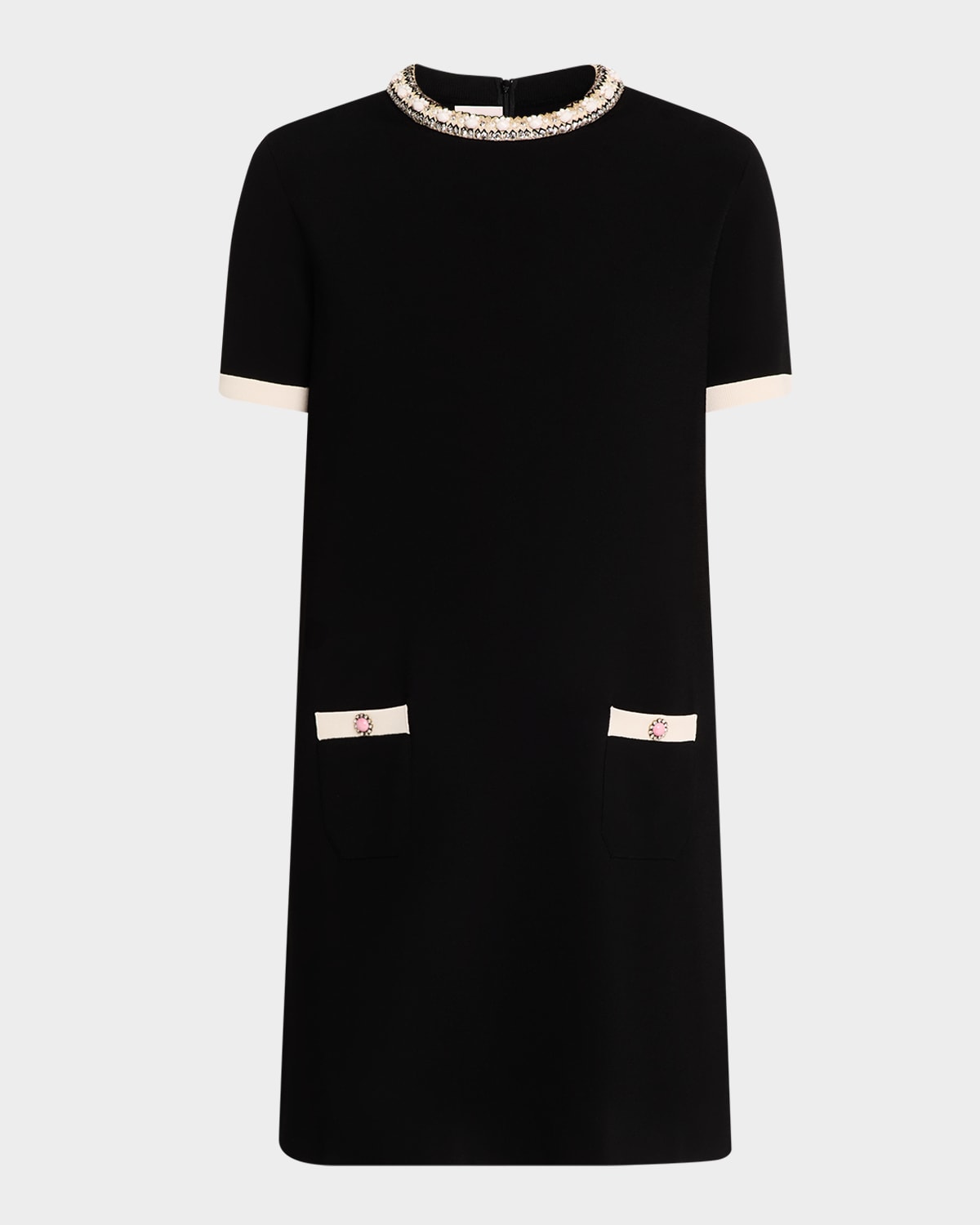 Valentino Crepe Couture Mini Dress With Patch Pockets In Ivory Black