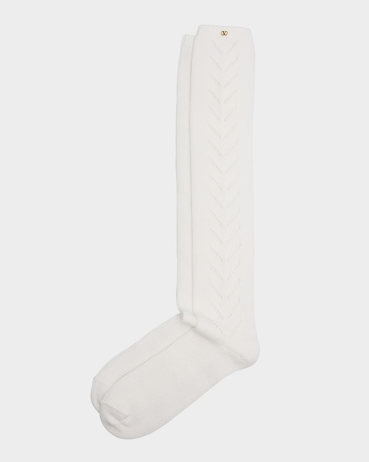 Valentino Embellished Pointelle-knit Cotton Socks In White