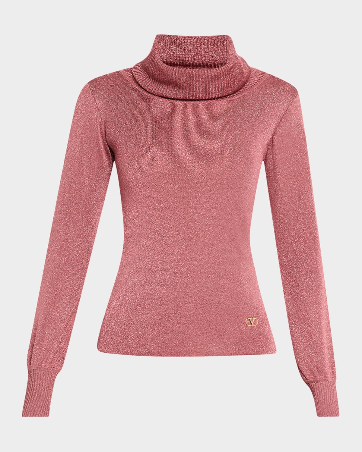 Valentino Pink Maglia Solid Lurex Turtleneck In Rose