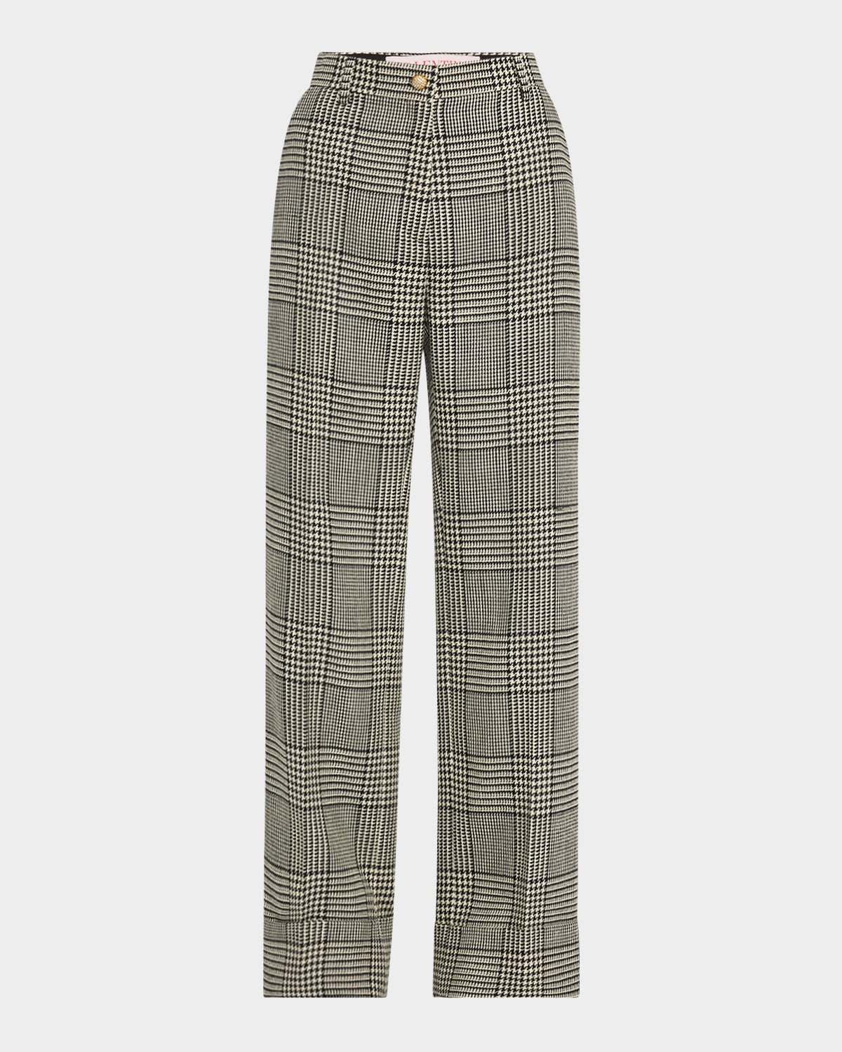 Valentino Prince Of Wales Checked Wool Wide-leg Pants In Ivory Black