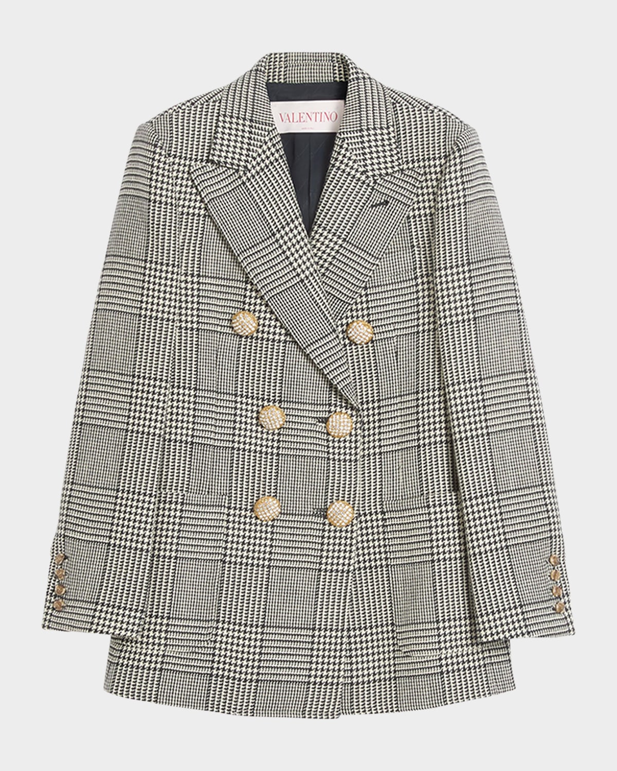 Shop Valentino Houndstooth Wool Double-breasted Jacket In Ivory Black