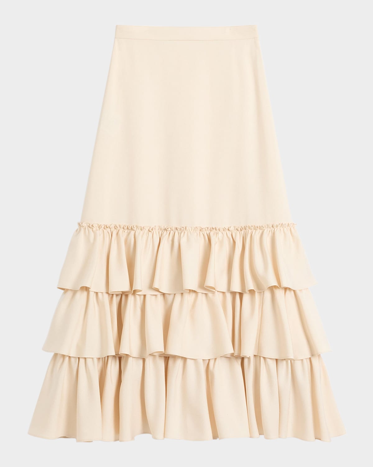 Valentino Shantung Ruffled Midi Skirt In Cream