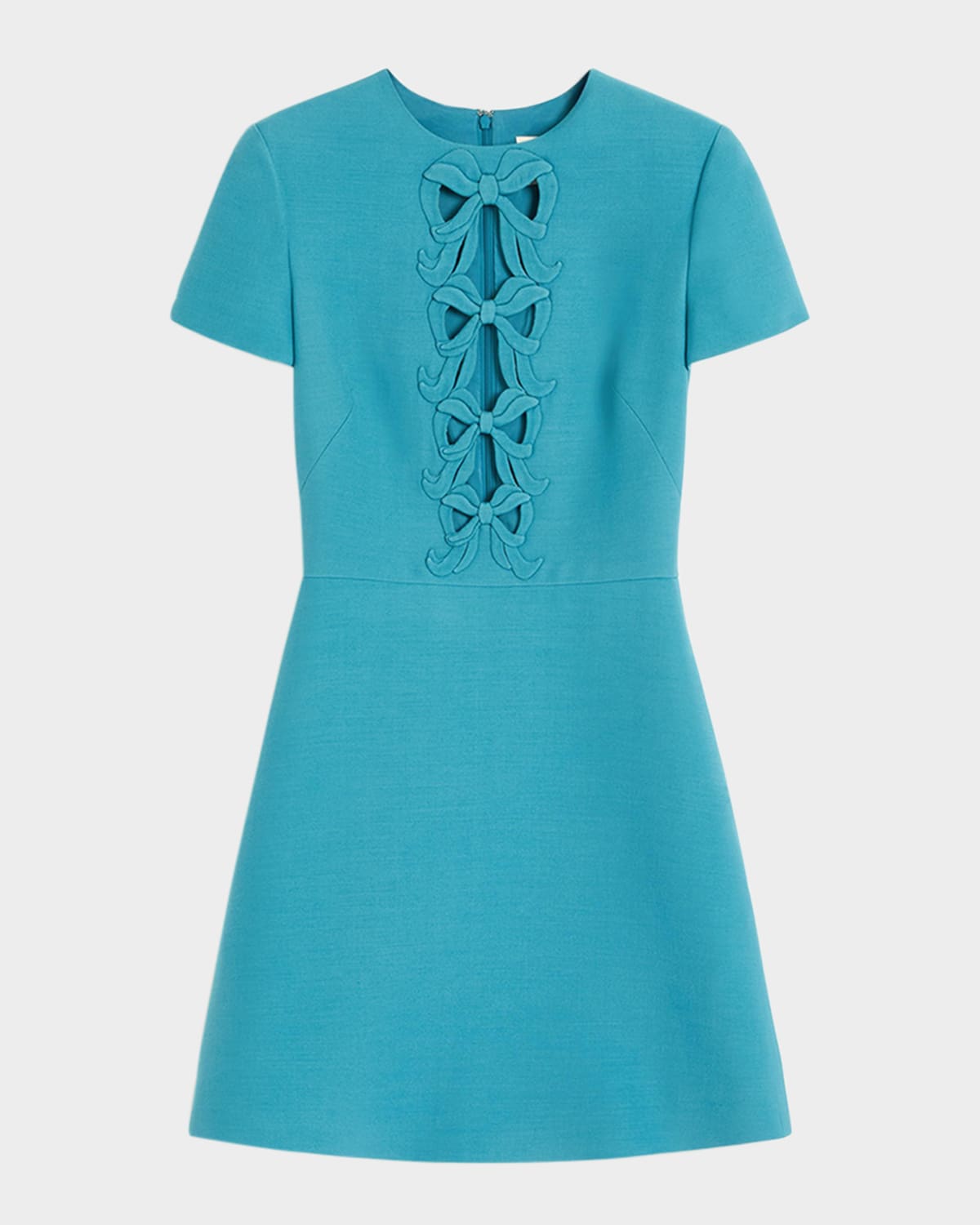 Valentino Bow Cutout Short-sleeve Crepe Mini Dress In Blue