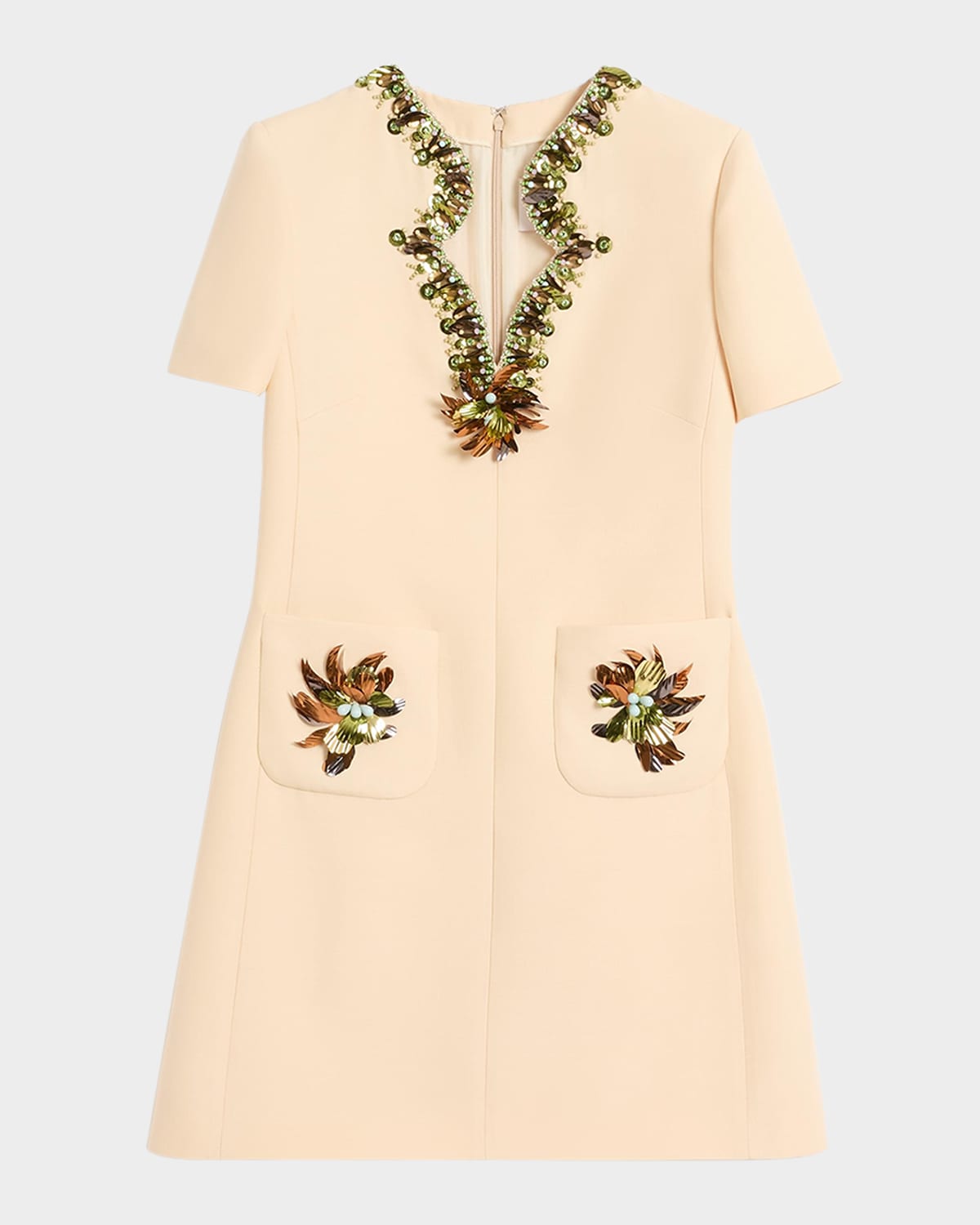 Valentino Garavani Embellished Crepe Couture Shift Minidress In Multi