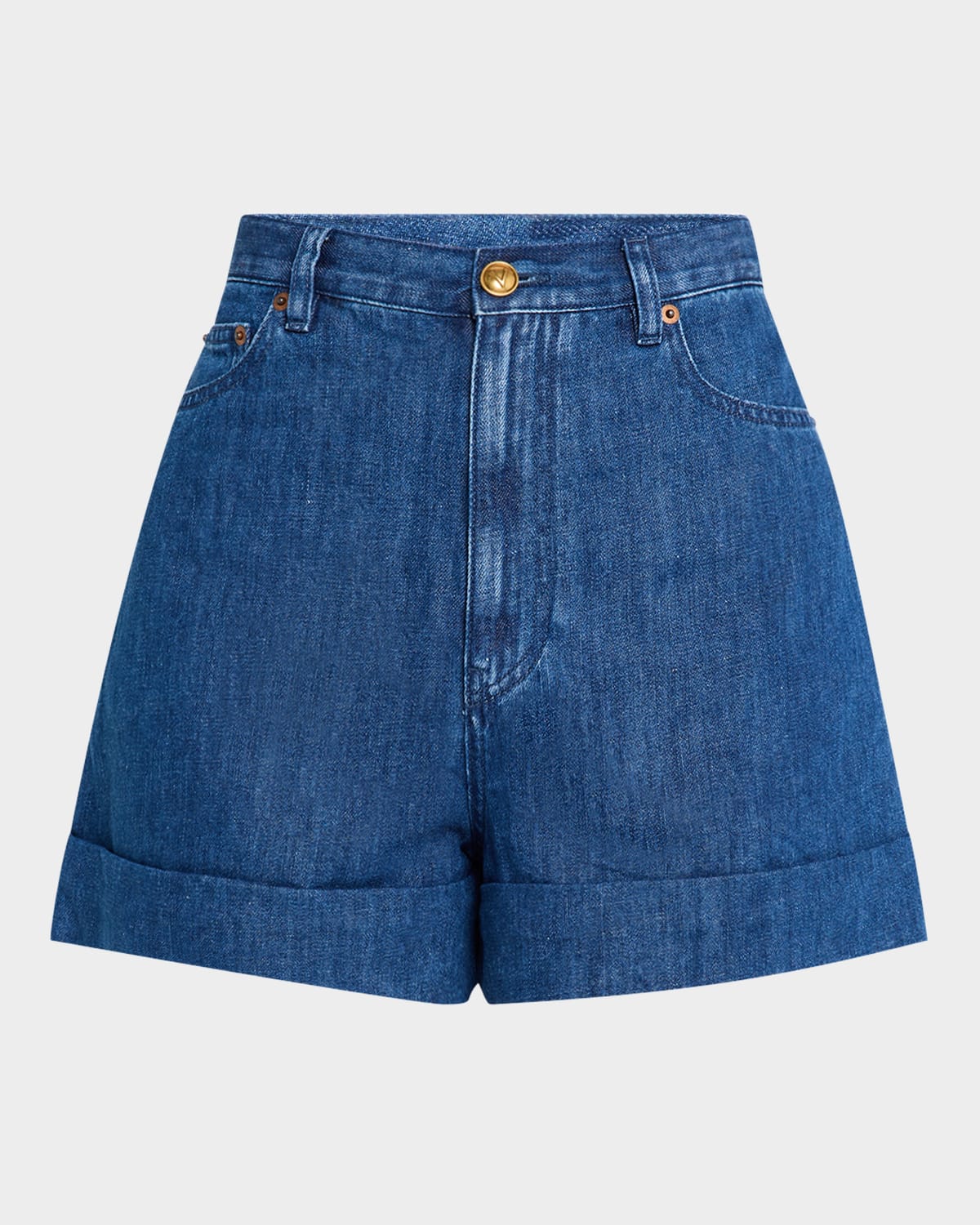 VALENTINO HIGH-RISE CUFFED DENIM SHORTS 