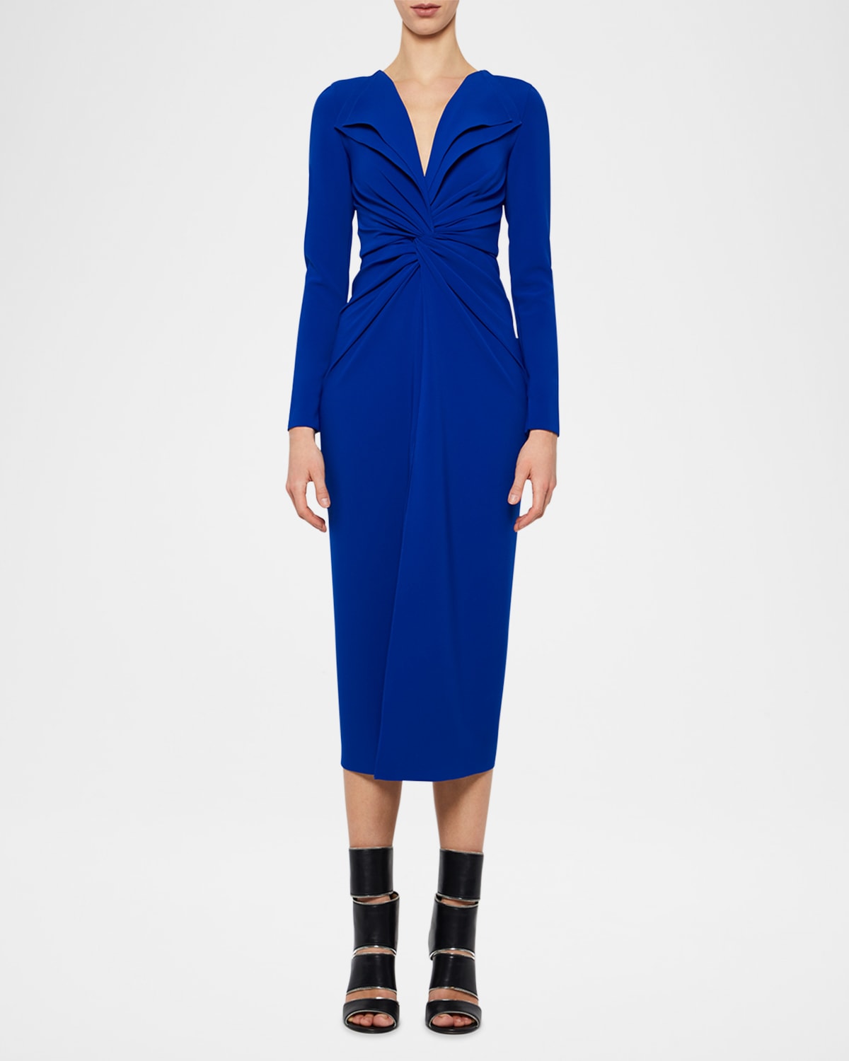 Twisted Long-Sleeve Midi Dress