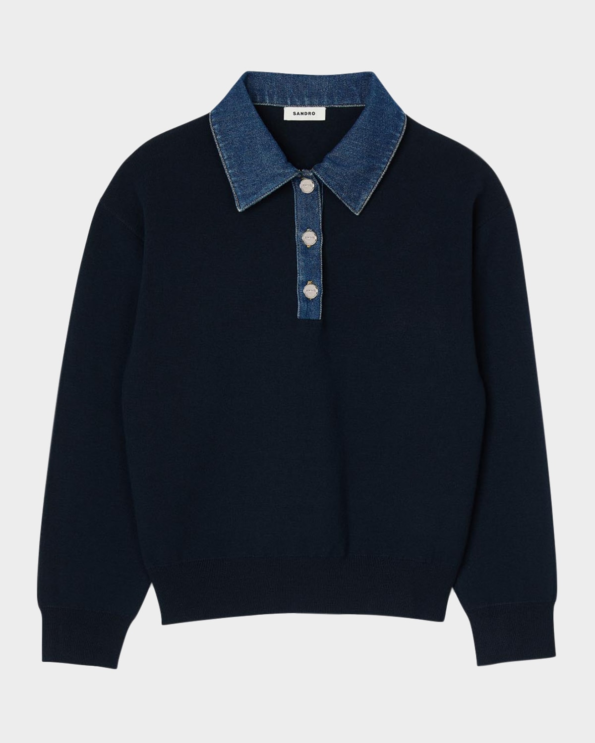 SANDRO DAMIEN DENIM COLLAR SWEATER
