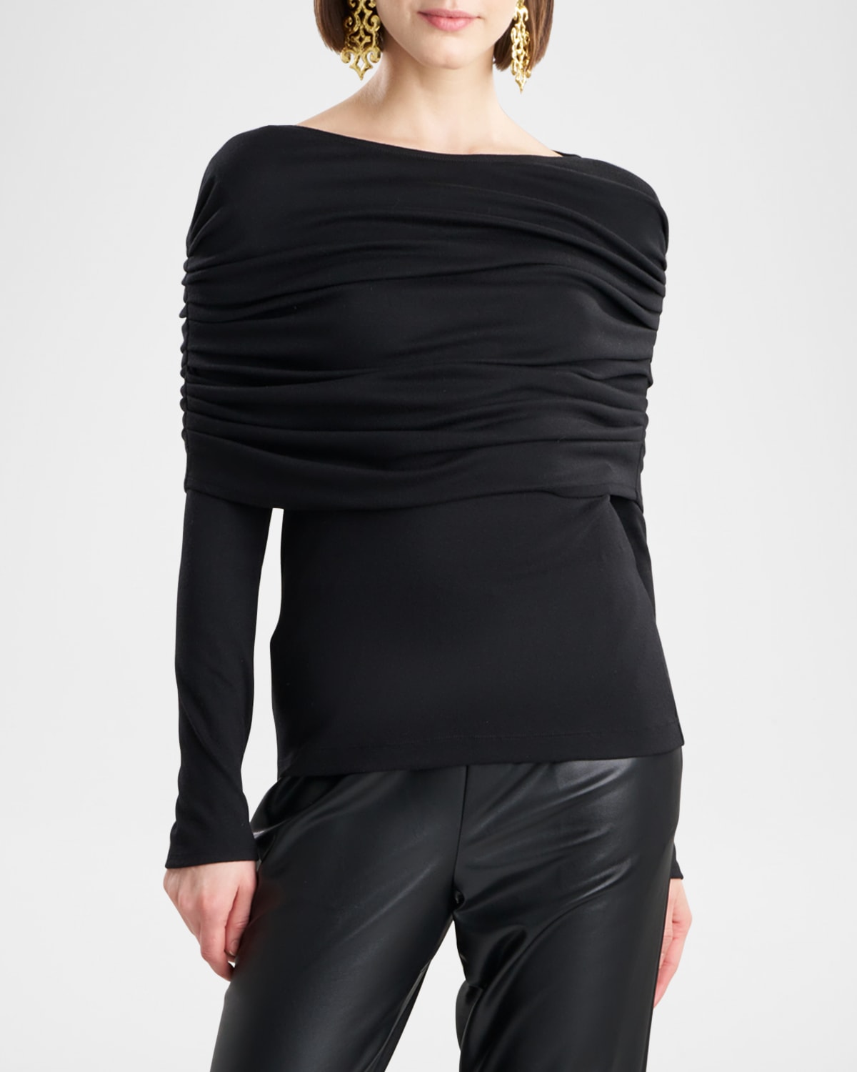 Natori Ruched Off-shoulder Jersey Top In Black