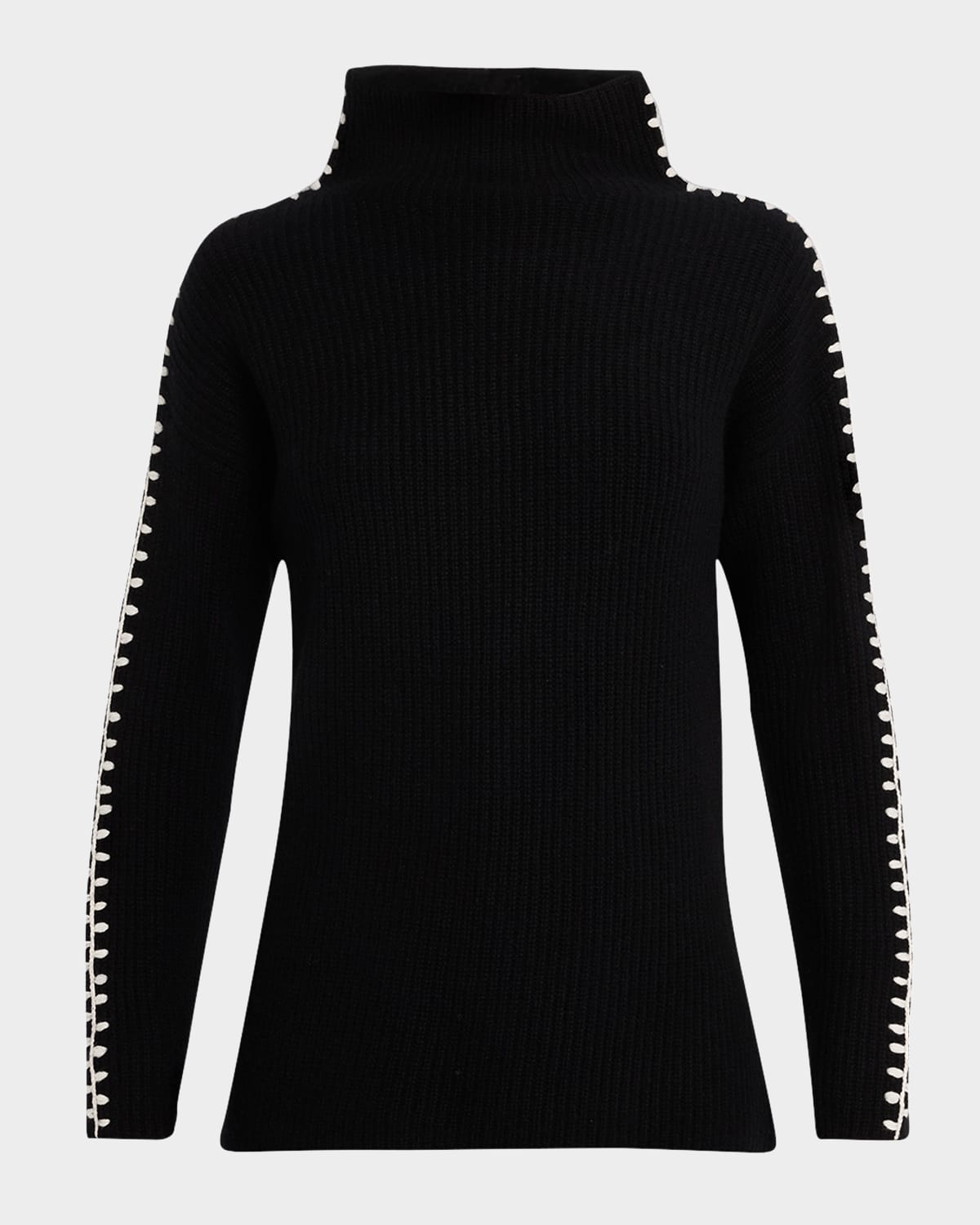 ELIE TAHARI THE ALIA CONTRAST-TRIM CASHMERE TURTLENECK SWEATER 