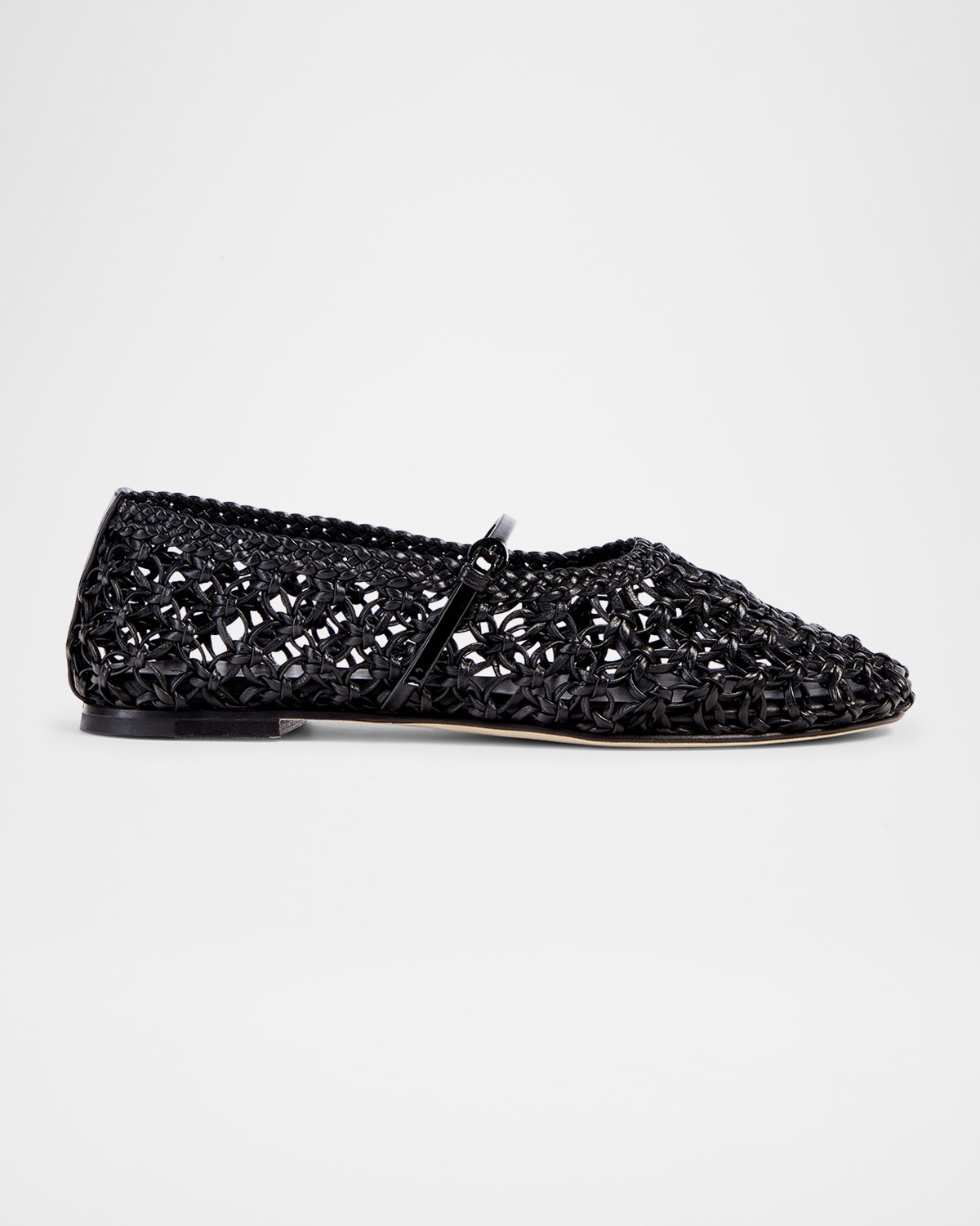 Shop Dear Frances Balla Woven Leather Mary Jane Ballerina Flats In Black Weave