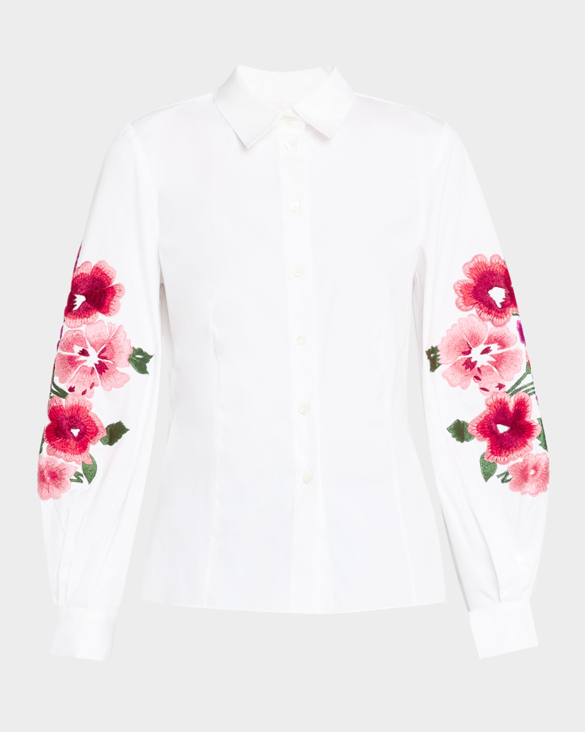 Carolina Herrera Puff-sleeve Cotton-blend Button-down Shirt In White Multi