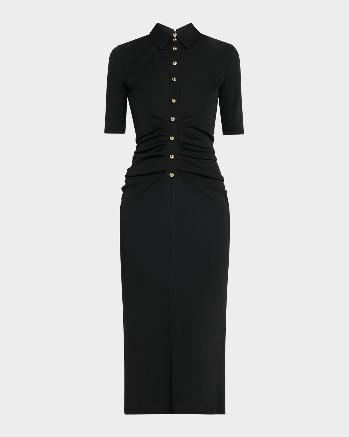 Carolina Herrera Ruched Button-front Midi Polo Dress In Black