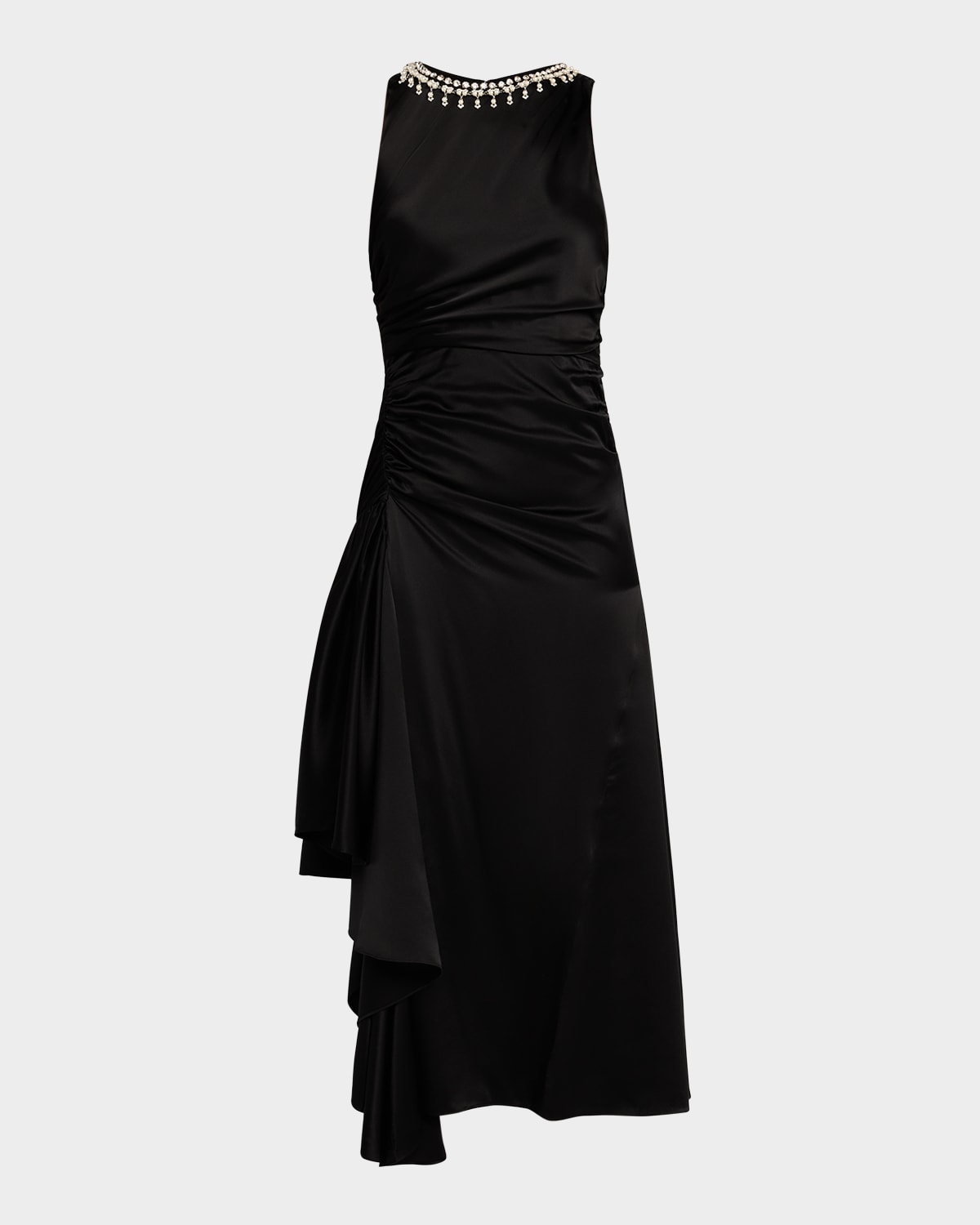 Cinq À Sept Georgie Pearl-trim Draped Midi Dress In Black