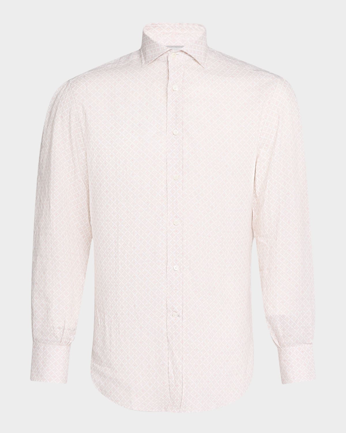 Brunello Cucinelli Men's Printed Linen Sport Shirt In Panama And Papaya