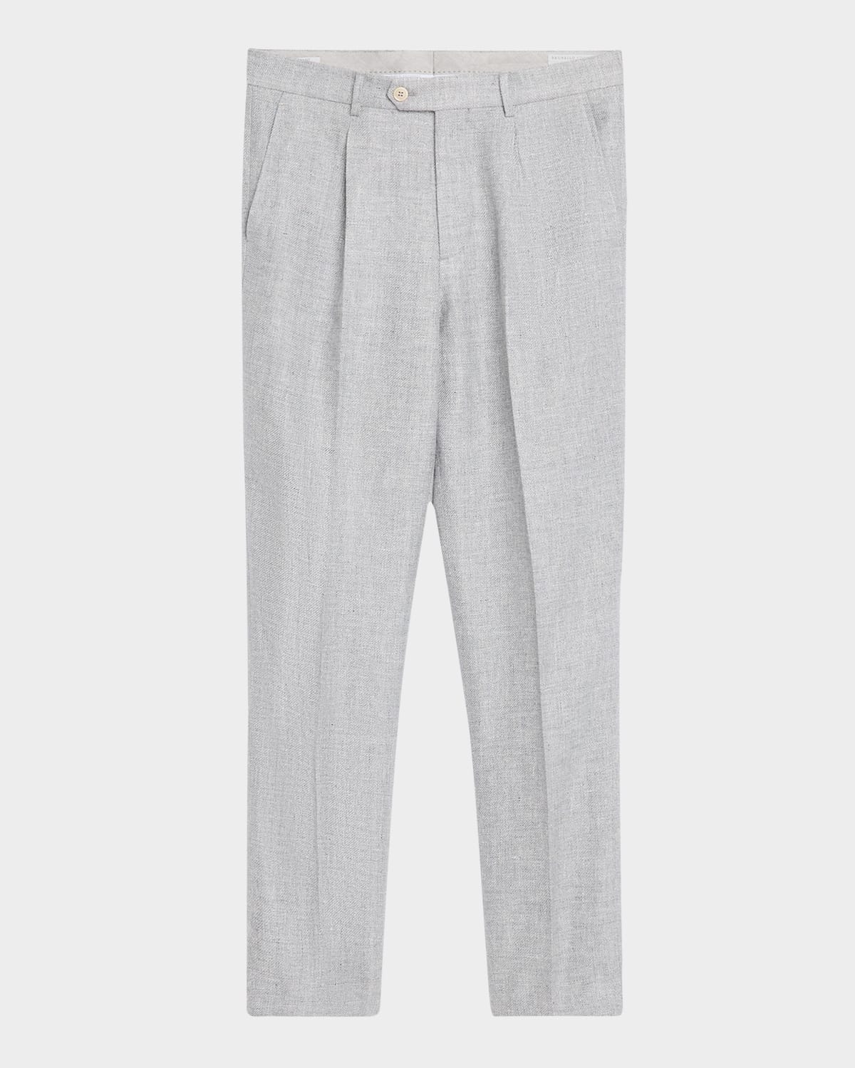 Brunello Cucinelli Men's Straight-fit Pleated Pants In Grey