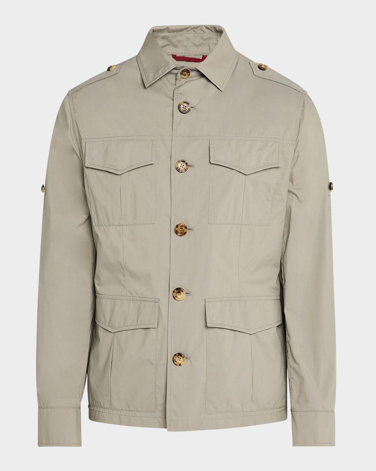 Brunello Cucinelli Waterproof Beige Techno Cotton Jacket In Khaki