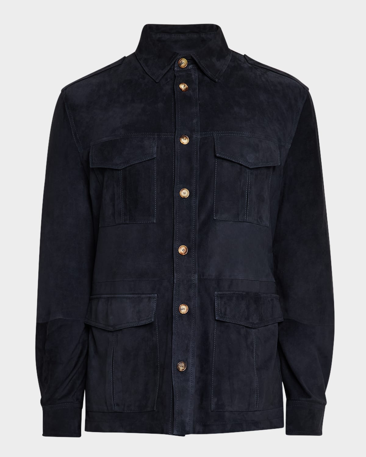 Brunello Cucinelli Suede Leather Shirt Jacket In Navy
