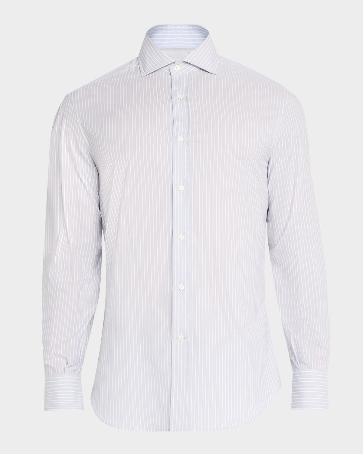 Brunello Cucinelli Men's Cotton Chambray Stripe Sport Shirt In Dusty And White
