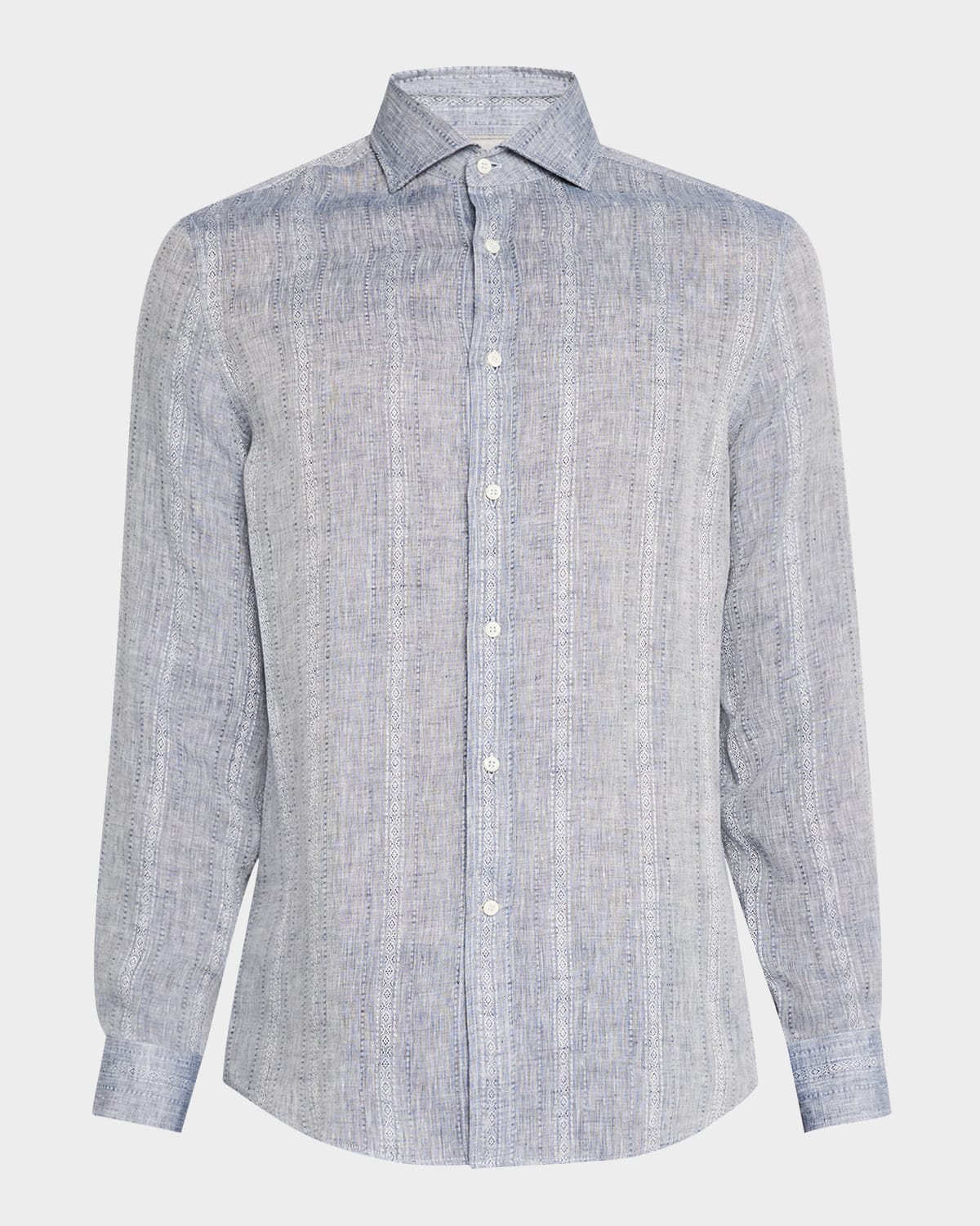 Brunello Cucinelli Men's Denim Pattern Stripe Sport Shirt In Denim Blue