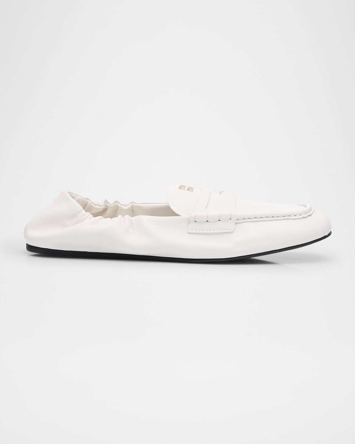 Miu Miu White Leather Loafers In Bianco
