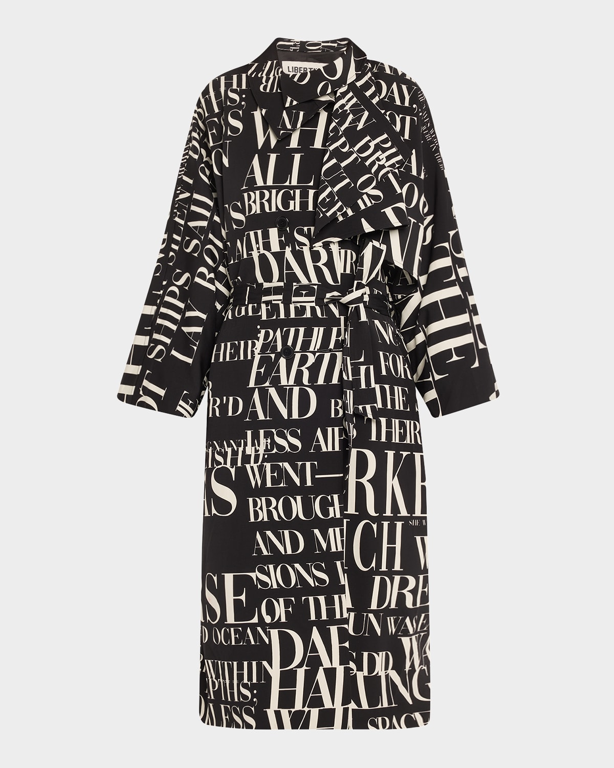 Libertine New Wave Poem Noir-print Long Trench Coat In Black
