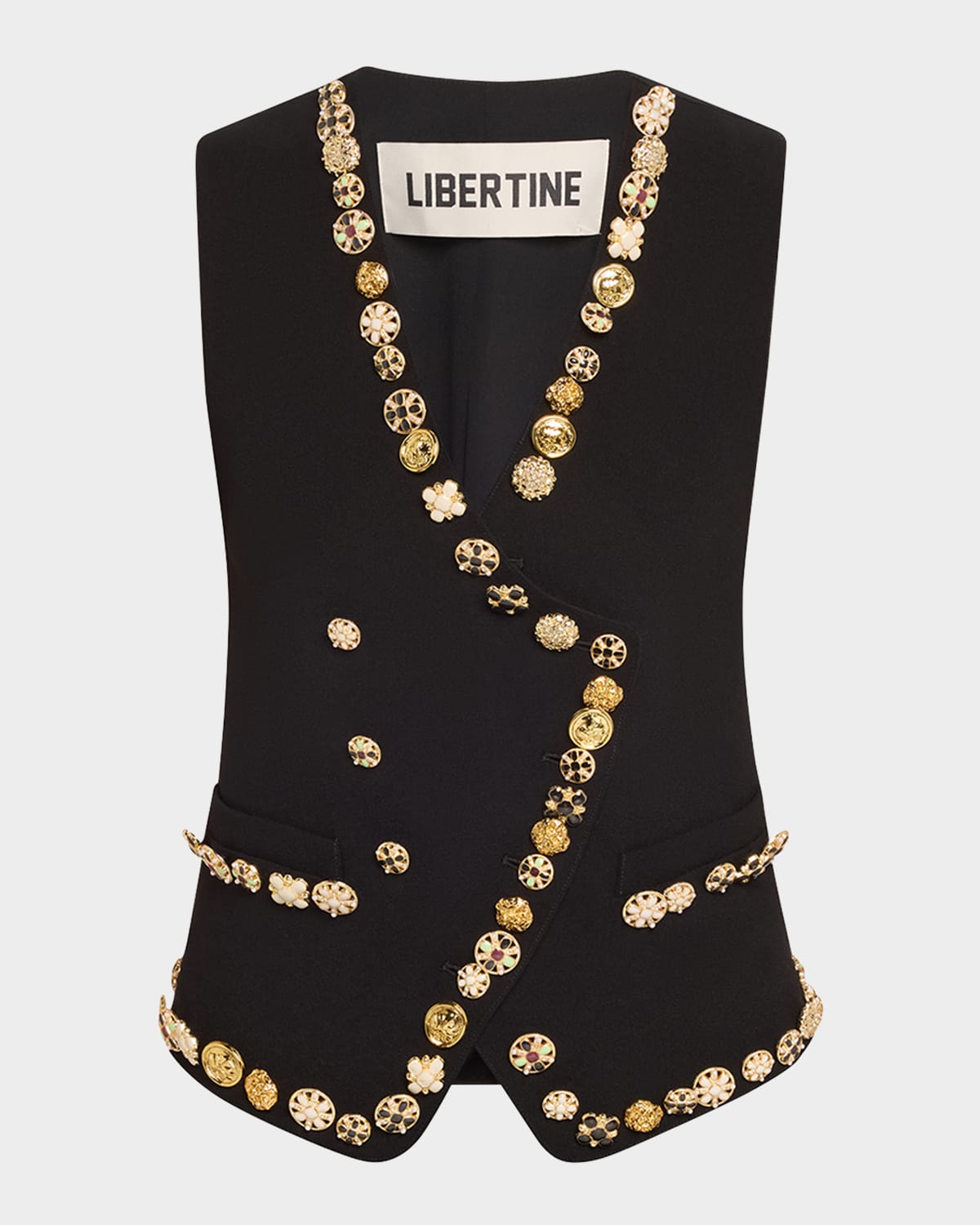Libertine Button Luxe Duster Waistcoat In Black