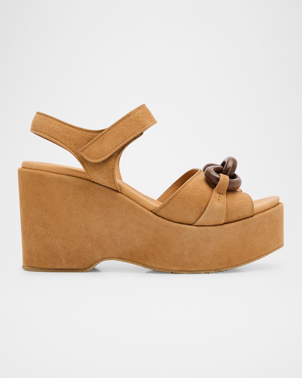 Pedro Garcia Suede Chain Platform Wedge Sandals In Acorn