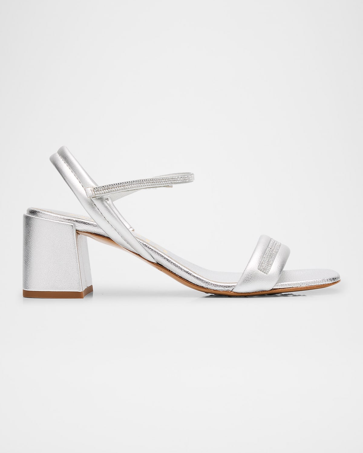 Pedro Garcia Metallic Crystal Ankle-strap Block-heel Sandals In Silver