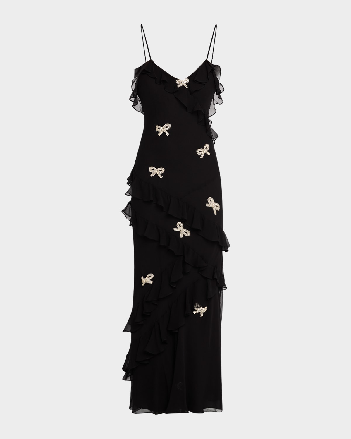 Loveshackfancy Rialto Ruffled Silk-blend Maxi Dress In Black