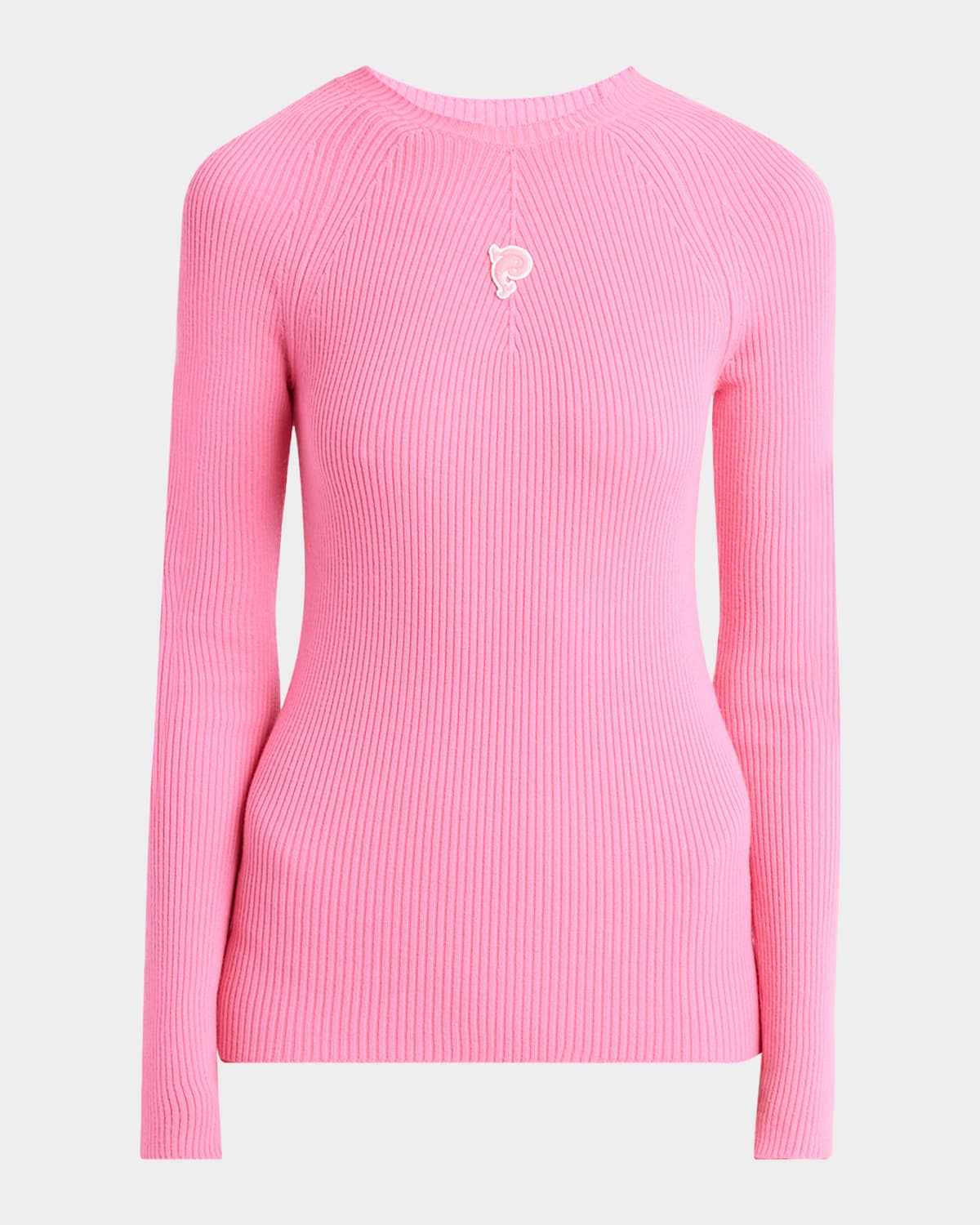 Pucci Fine Wool-lycra Vanise Rib Long-sleeve Top In Rosa Fluo