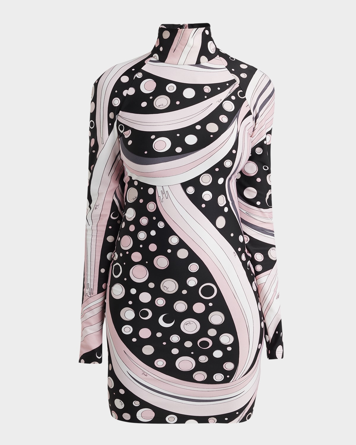 Pucci Turtleneck Long-sleeve Printed Mini Dress In Nero Rosa