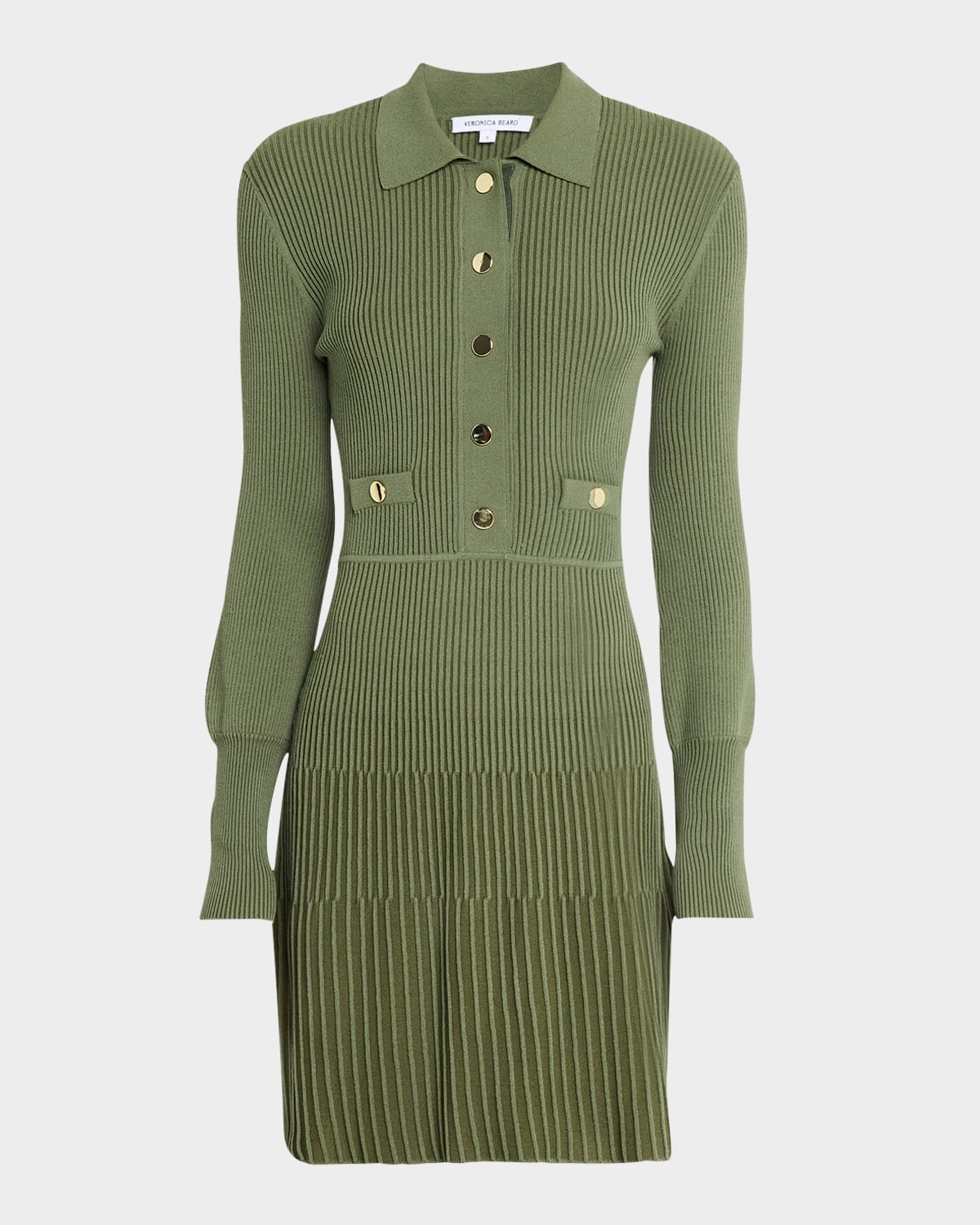 Veronica Beard Lauper Long-sleeve Ribbed Mini Dress In Stone Army