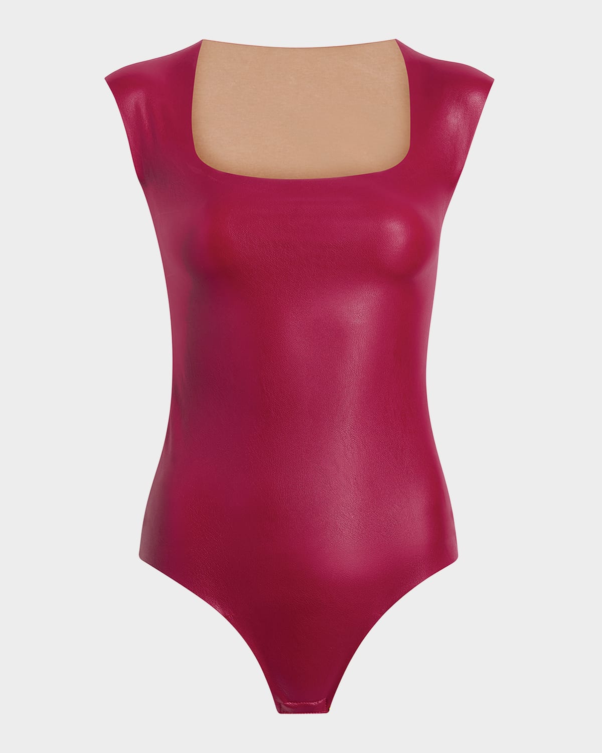 Cap-Sleeve Faux Leather Bodysuit