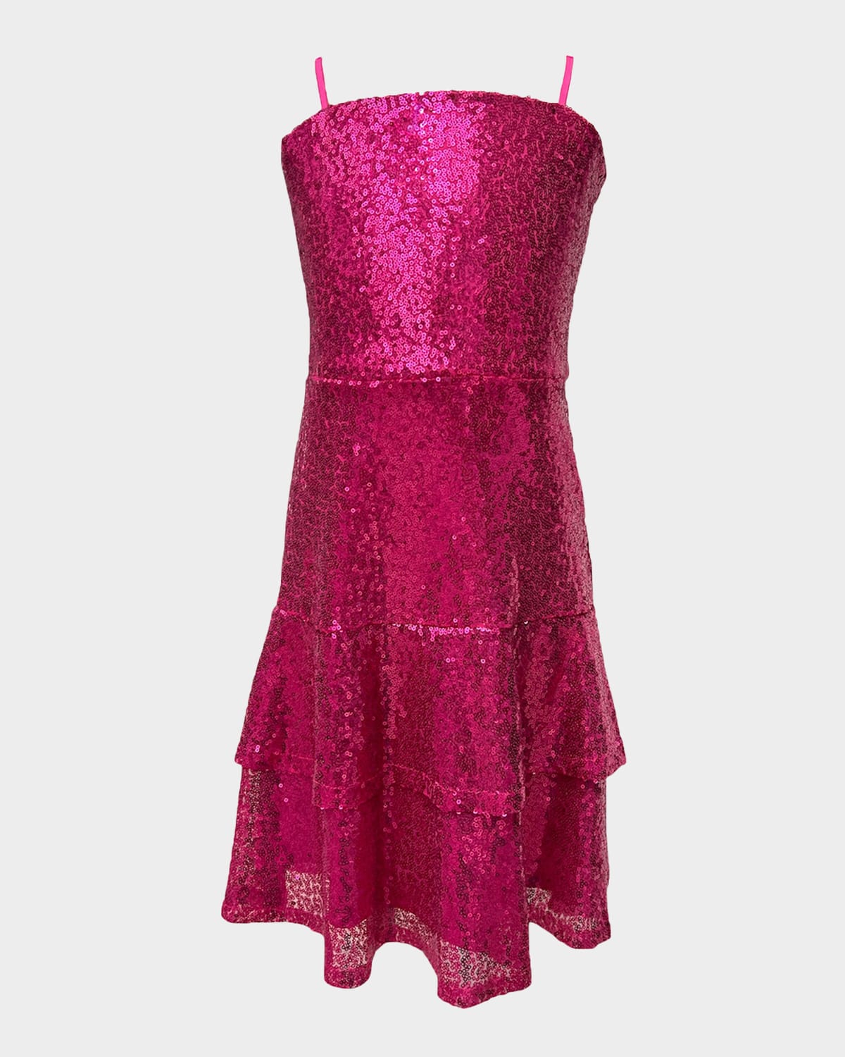 Un Deux Trois Girl's Tiered Sequin Dress W/ Bow In Pink