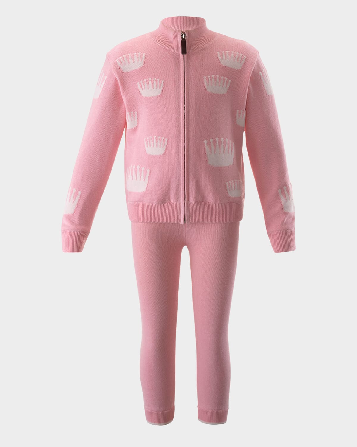 Rachel Riley Girl's Crown Intarsia Two-piece Set In Pink