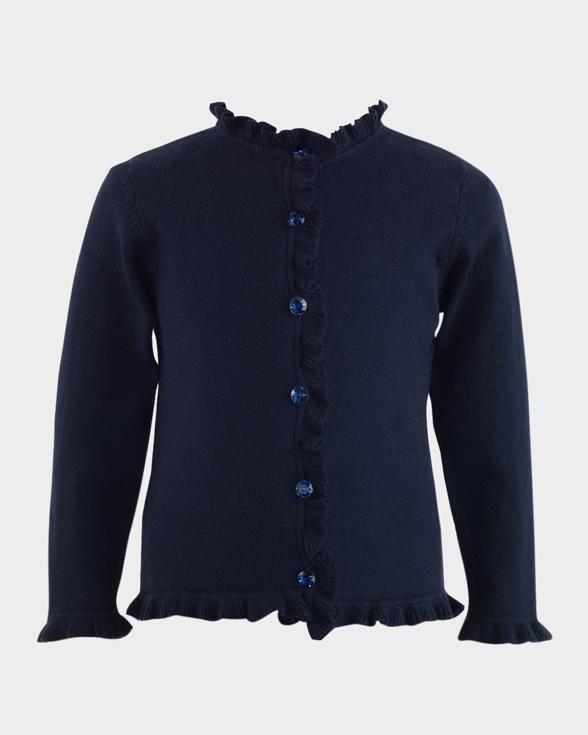 Rachel Riley Girl's Button Front Frill Cardigan In Navy