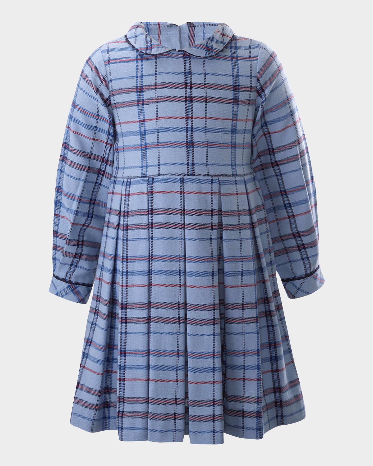 Rachel Riley Girl's Check-print Pleated Dress In Blue