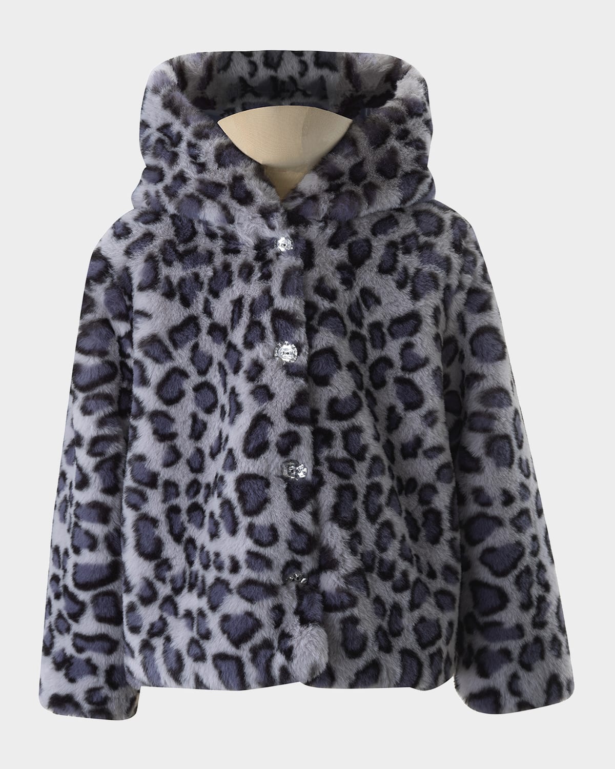 Rachel Riley Girl's Leopard-print Faux Fur Jacket In Navy