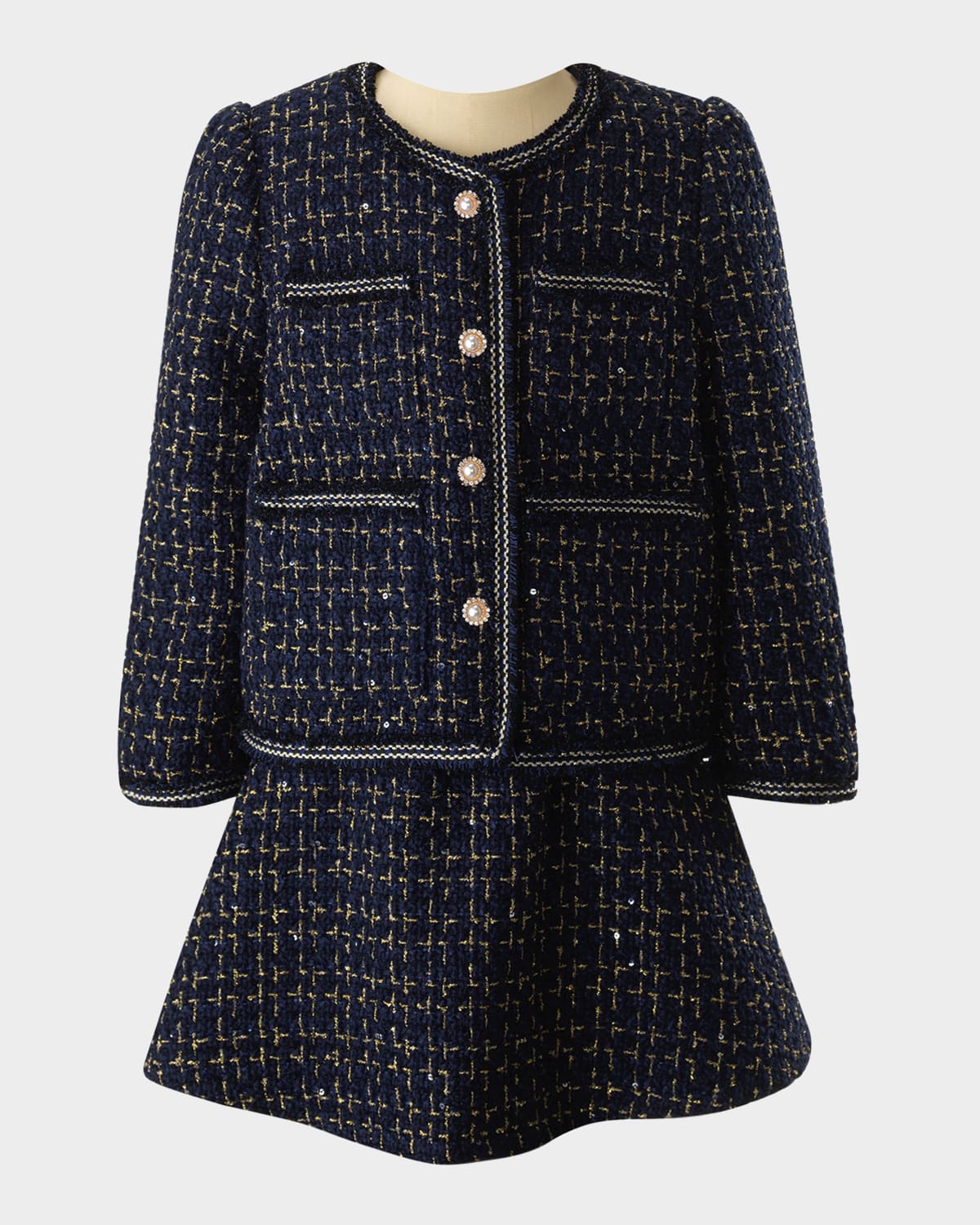 Rachel Riley Girl's Tweed Jacket & Skirt Set In Navy