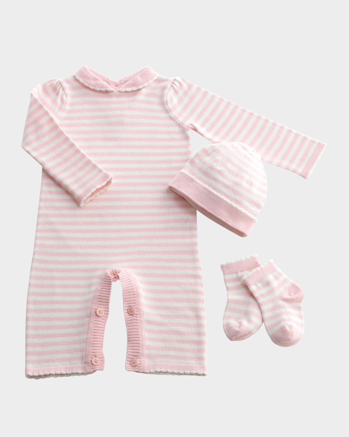 Rachel Riley Girl's Knit Striped 3-piece Playsuit Gift Set In Pink