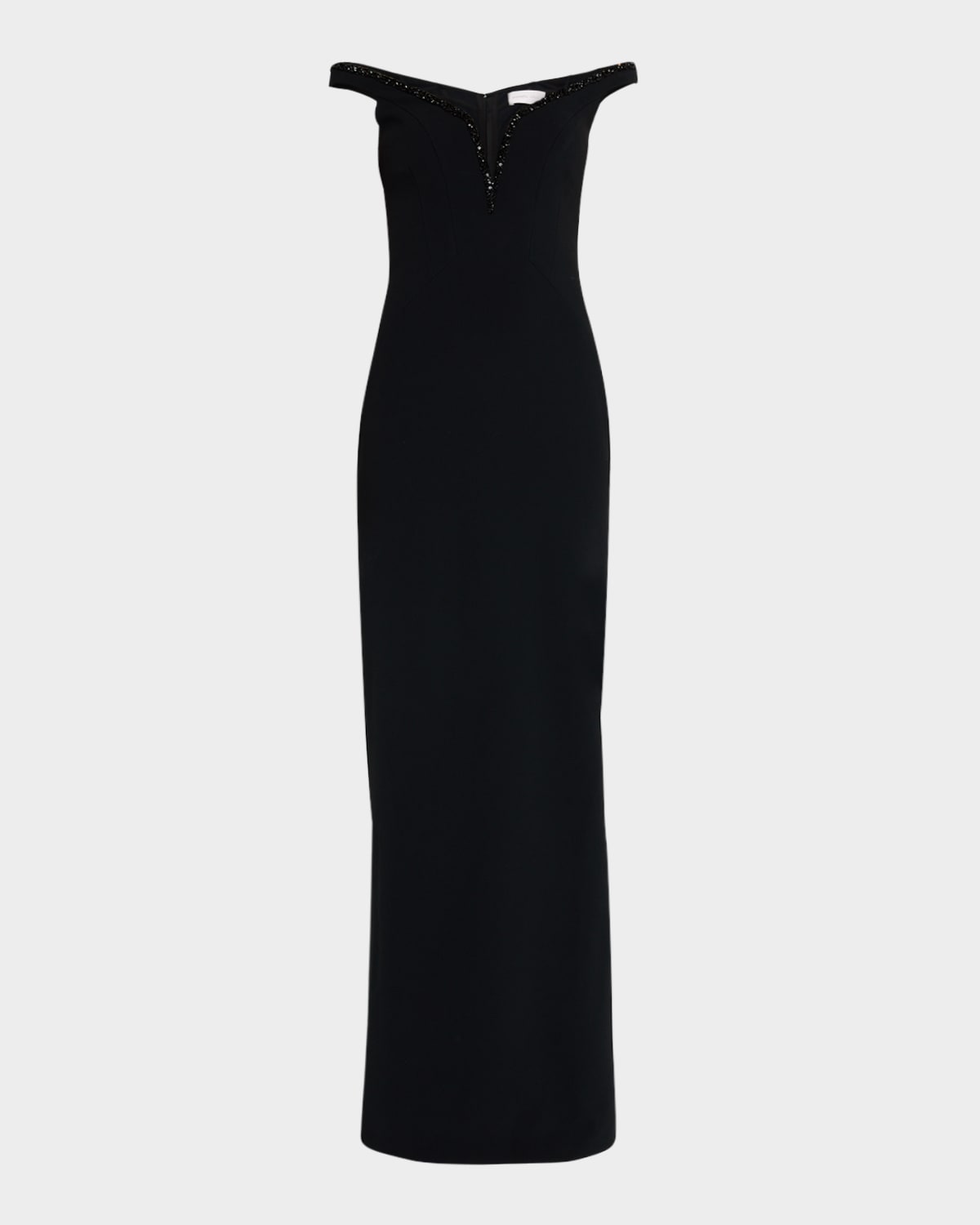 Crystal Off-The-Shoulder Crepe Gown
