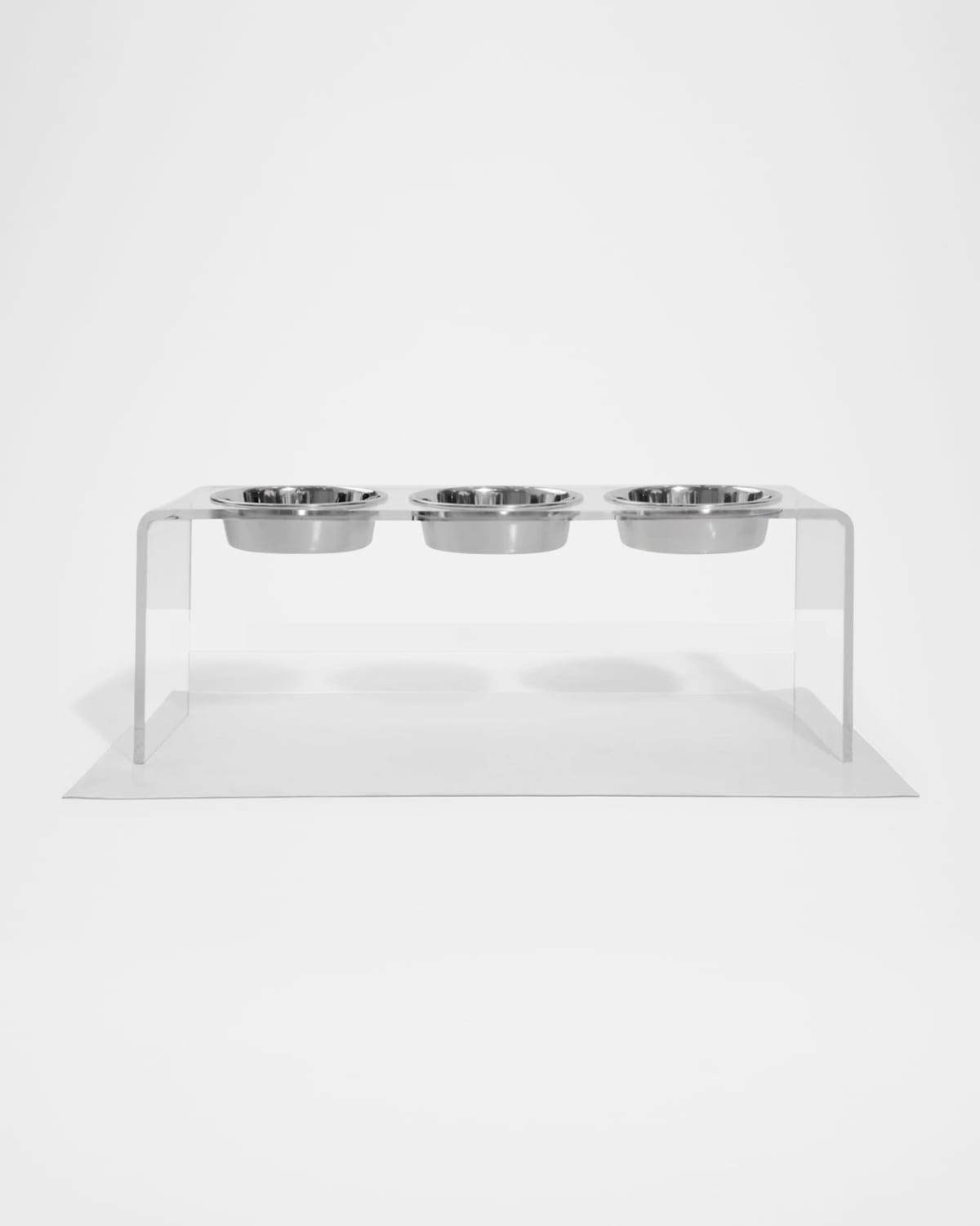 Hiddin Tall Clear Triple Dog Bowl Feeder With 2 Qt. Silver Bowls In Clear/silver