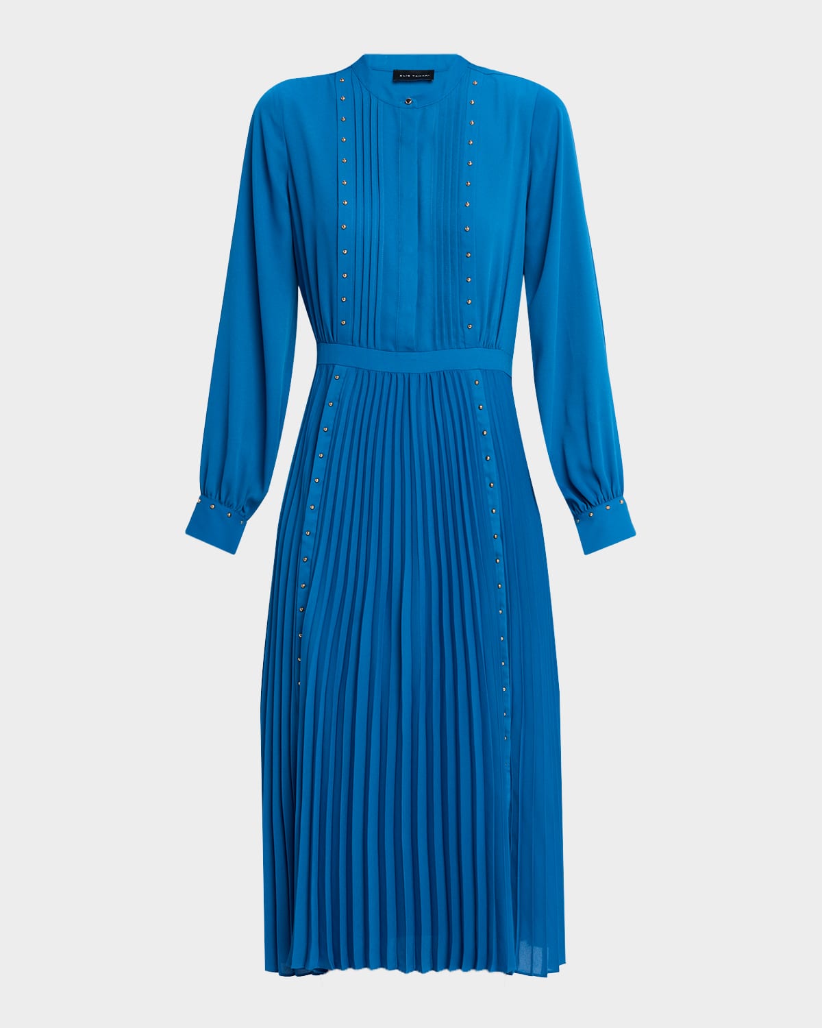 Elie Tahari The Alania Pleated Bead-embellished Midi Dress In Blue