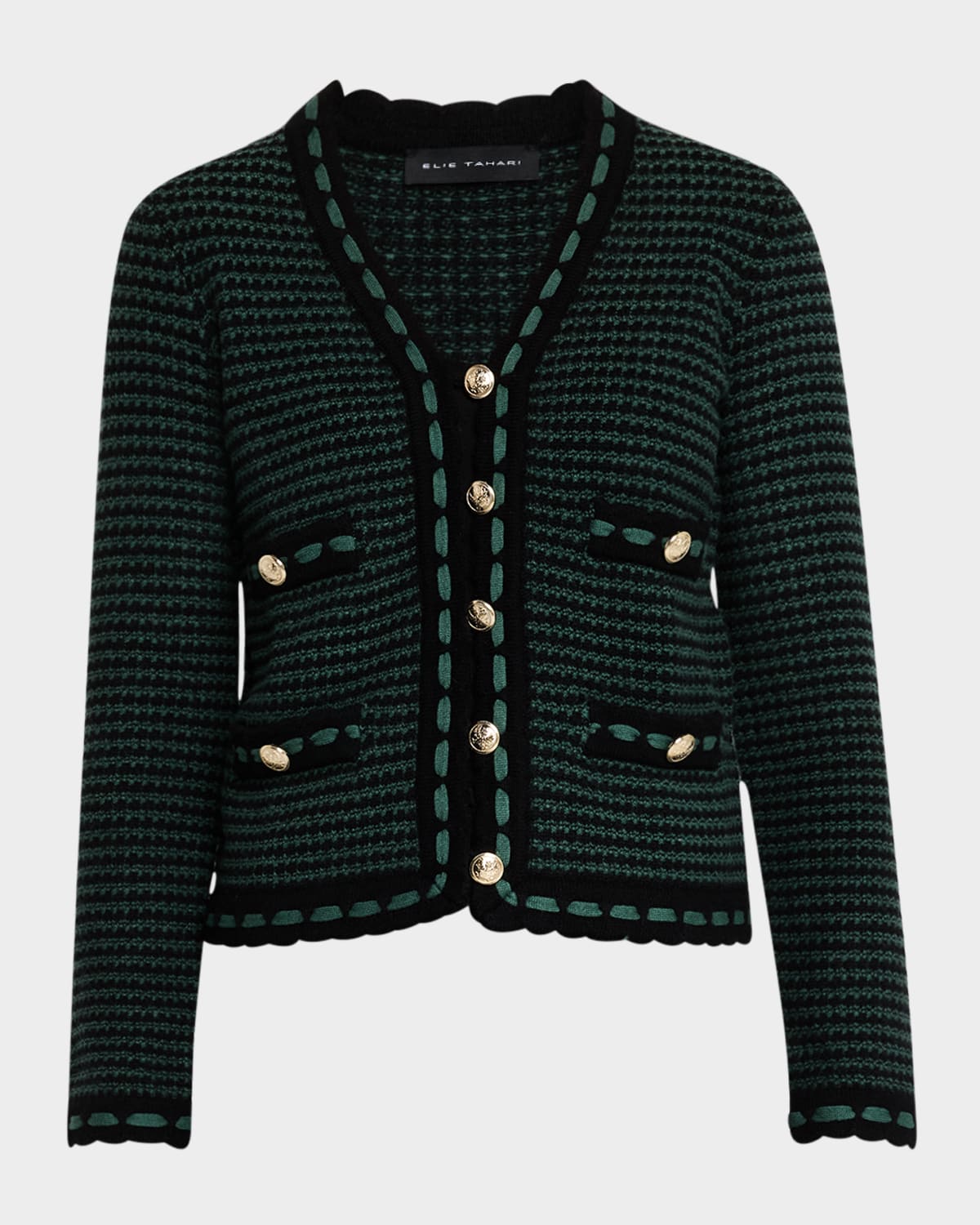 Elie Tahari The Alta Knit Wool-cashmere Cardigan In Juniper / Noir