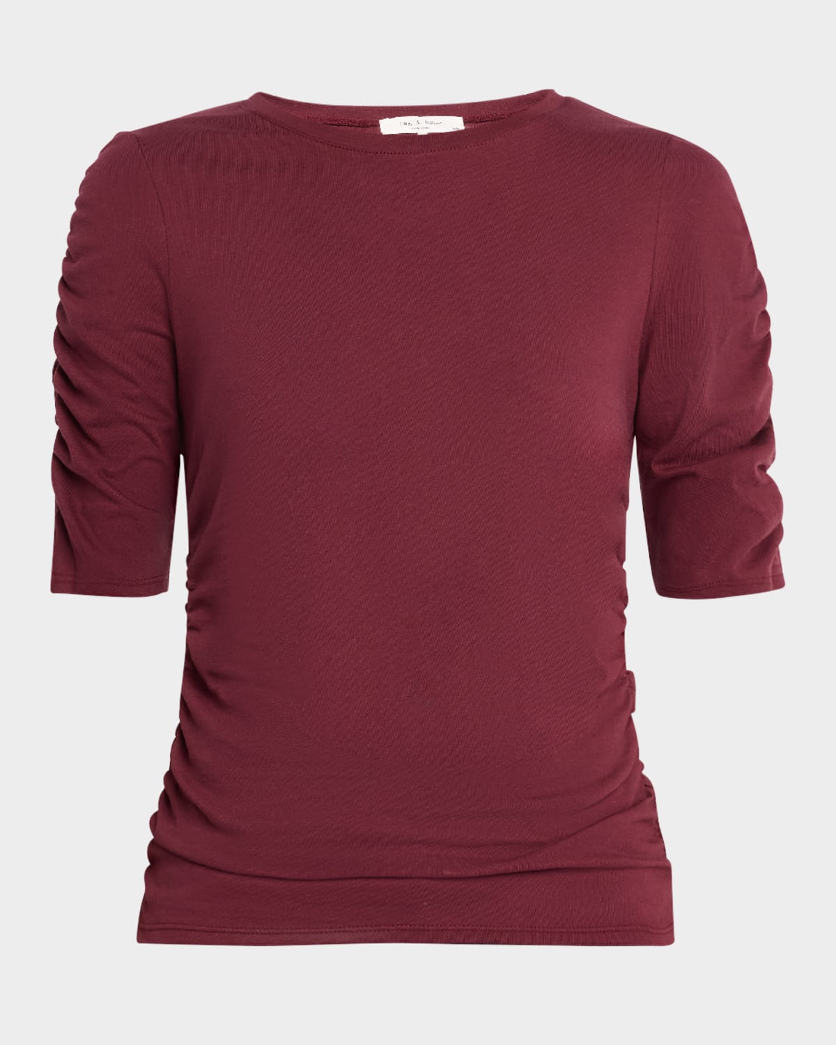 Rag & Bone Juliet Shirred Short-sleeve Tee In Burgundy