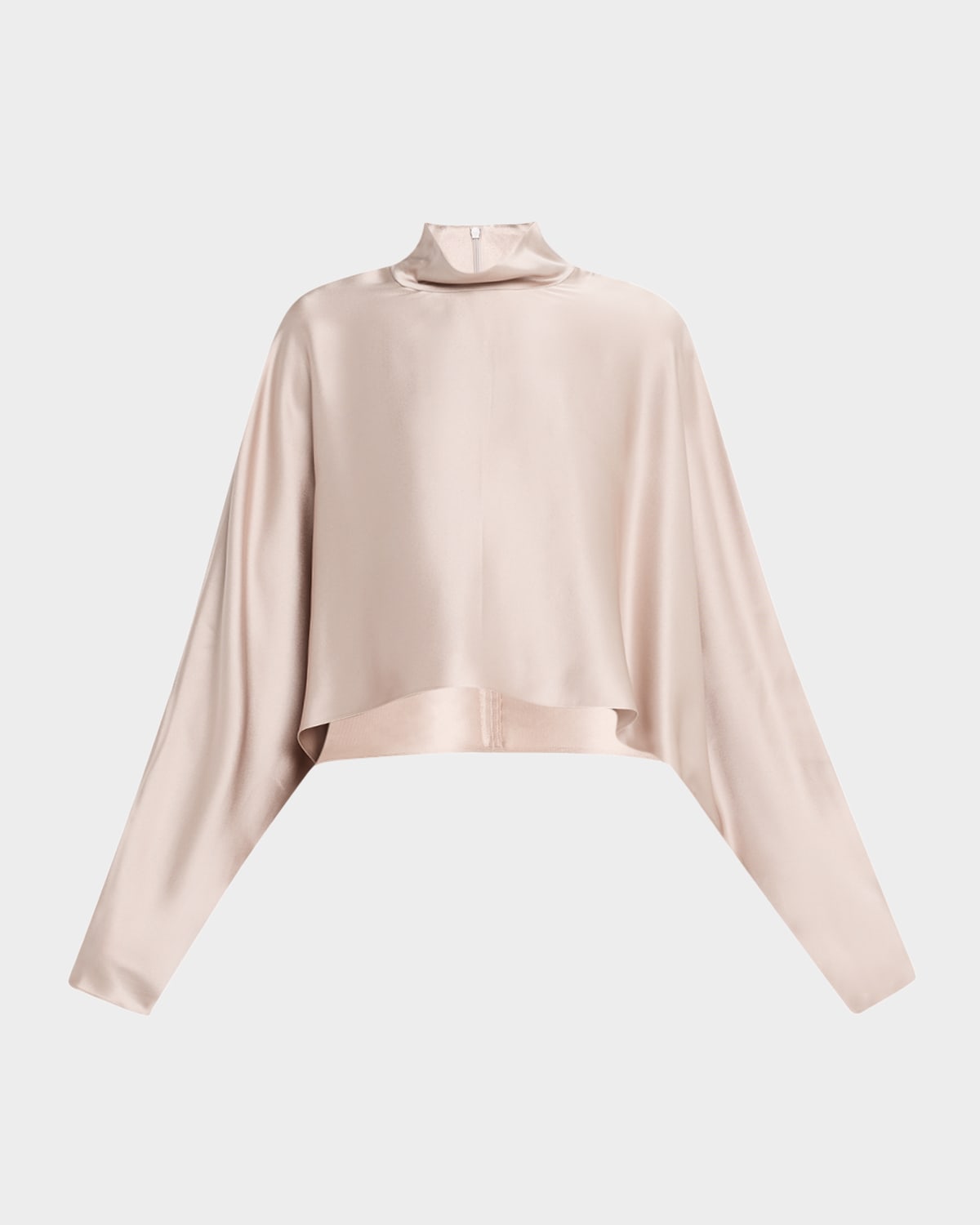 LAPOINTE Long-Sleeve Satin Crop Caftan Top