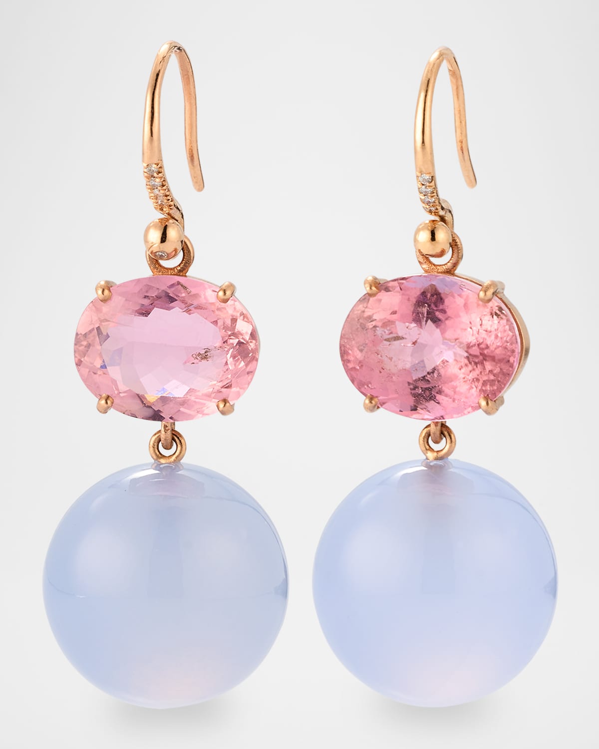 Irene Neuwirth Gumball 18K Rose Gold Pink Tourmaline and Moonstone Earrings, One-Of-A-Kind