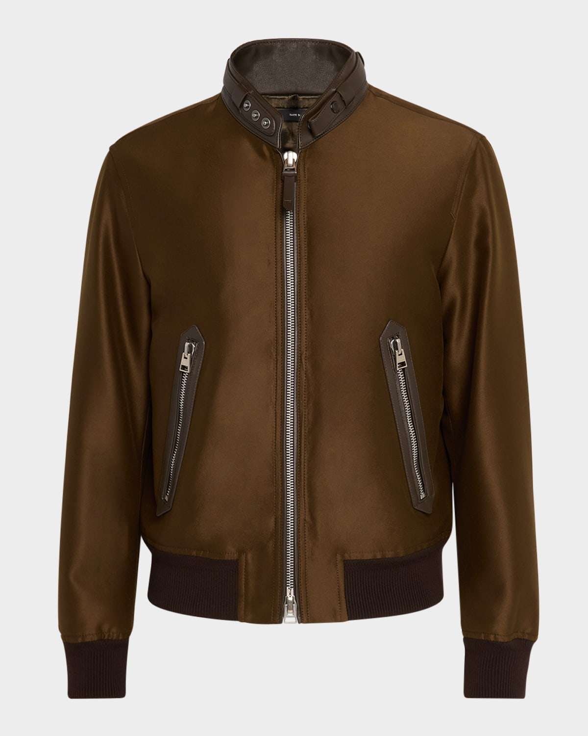 Shop Tom Ford Men's Wool And Silk Leather-collar Biker Jacket In Cigar