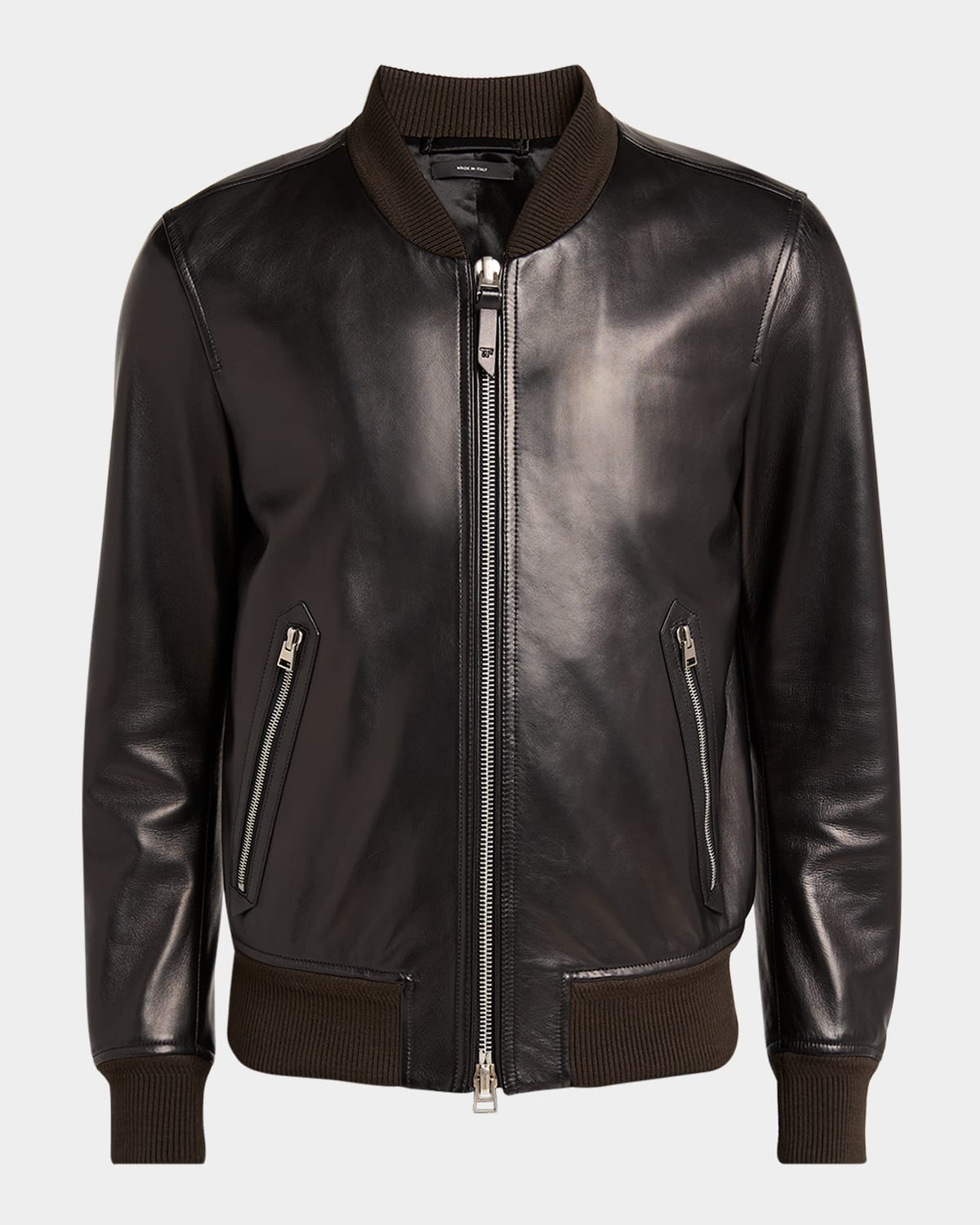 Zip-Up Nappa Leather Bomber Jacket